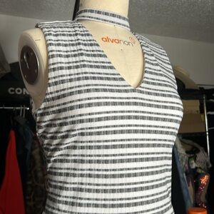 Revolve 1. STATE Ribbed Bodycon Stretch Black & White Striped Choker Dress Med